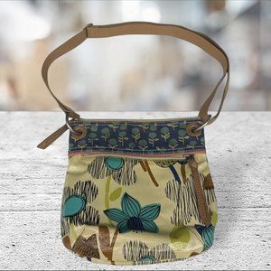 Fossil Key-Per Cross Body Bag Purse Hand Bag Floral Flowers Cream Blue Green